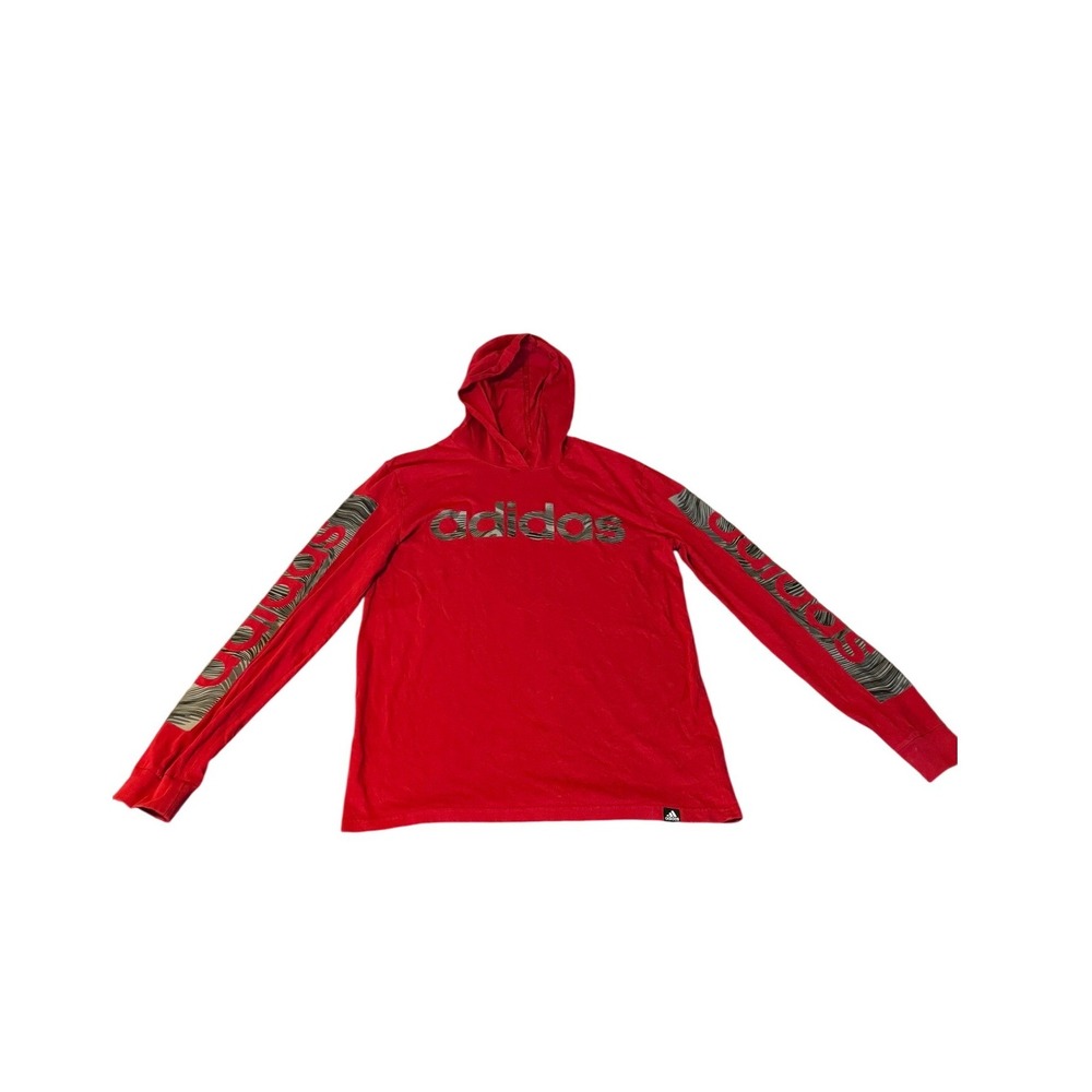 Adidas Kids Red Long‎ Sleeve Hooded Graphic T-Shirt Size 18